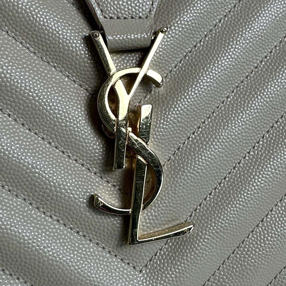 Saint Laurent YSL Monogram Chevron Shopping Tote – Beige with Gold Hardware - Picture 5 of 17